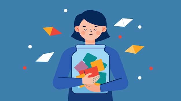 A person reaching into a glass jar filled with folded pieces of paper, each representing a book title. The jar is on a table surrounded by books, and the person's hand is about to select one of the papers. The scene is warm and inviting, with a focus on the anticipation of the draw.
