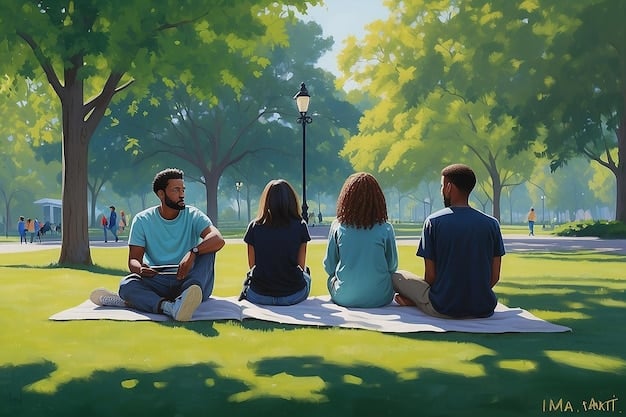 A diverse group of people reading books in a park on a sunny day. Each person is engrossed in their own book, representing the variety of perspectives in contemporary literature.