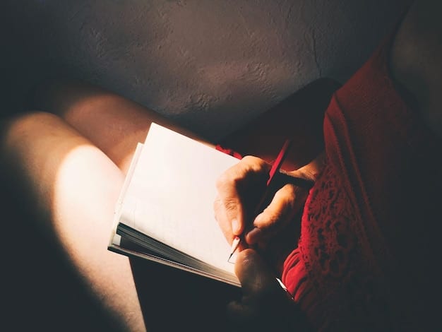 A close-up shot of a novelist's hand writing in a journal, surrounded by various books. The lighting should be natural, emphasizing the creative process.