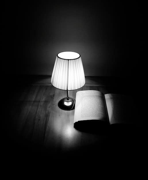 A dimly lit, suspenseful image featuring a single book with a cryptic title in the center. The book is open to a page with handwritten notes and highlighted passages, suggesting intense study and inspiration.