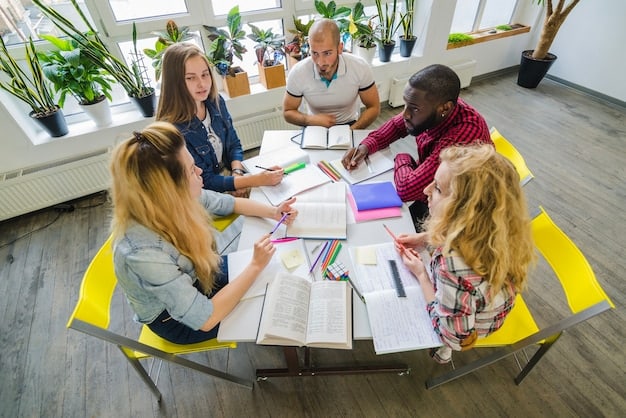 A group of people collaborating around a table, brainstorming innovative publishing ideas. The setting is a modern, open-plan office, emphasizing the collaborative and forward-thinking nature of the industry.