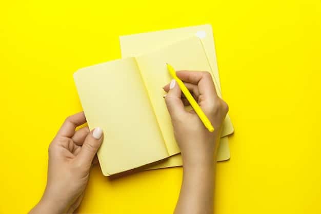 Close-up of a person's hands highlighting text in a book with a yellow marker, showing active engagement with the material. A pen and notebook are next to the book, indicating note-taking and reflection. The setting suggests a quiet and focused study environment.
