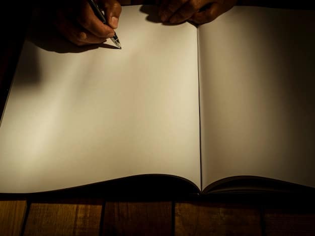 A close-up shot of an open book with handwritten notes in the margins. The lighting is focused on the text and the annotations, emphasizing the reader's engagement with the material.