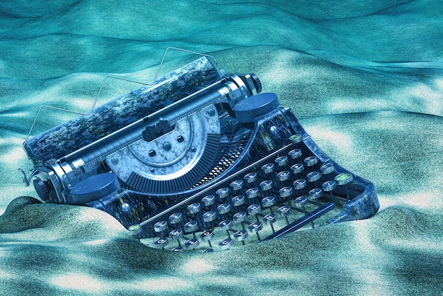 A split image showing a traditional typewriter on one side and an AI-powered writing interface on the other, symbolizing the evolution of writing tools.