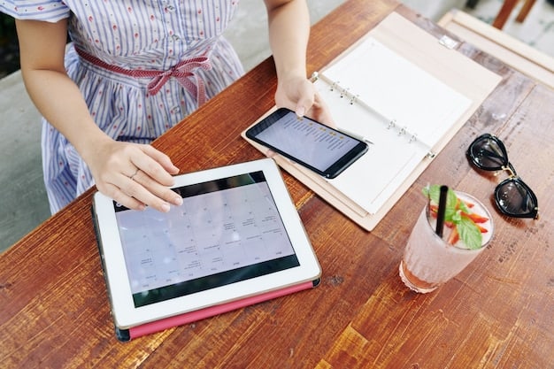 An image of a content calendar on a tablet, showing a scheduling app with planned social media posts across different platforms.