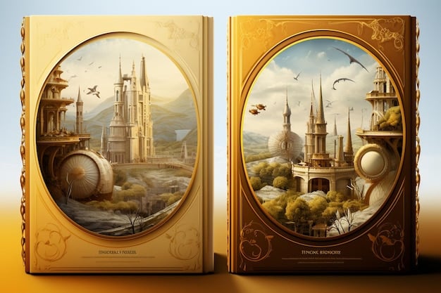 A split image comparing a traditional fantasy novel cover with a modern LitRPG novel cover, highlighting the differences in style and the incorporation of game-like elements in LitRPG design.