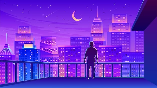 A character standing on a rooftop overlooking a sprawling cityscape at twilight, with subtle magical energy emanating from their hands.