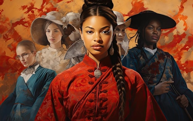 A collage featuring images of characters from classic American novels who represent diverse racial and ethnic backgrounds, juxtaposed with historical documents related to racial discrimination and social inequality in the US.