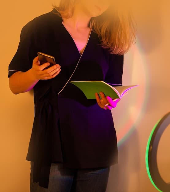 A brightly lit and colorful image of a book influencer holding a book in front of a ring light, with a phone recording them, symbolizing the modern approach to book reviewing.