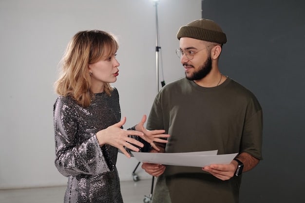 A split-screen showing a professional theater critic on one side and a young social media influencer on the other. Both are watching a play, but their expressions and note-taking methods differ significantly, highlighting the contrasting approaches to theater criticism.