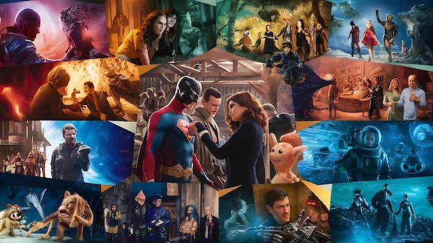 A collage of images showcasing various content available on Disney+, including scenes from Marvel movies, Star Wars series, Pixar films, and classic Disney animated movies. The collage is colorful and inviting, emphasizing the family-friendly nature of the platform.