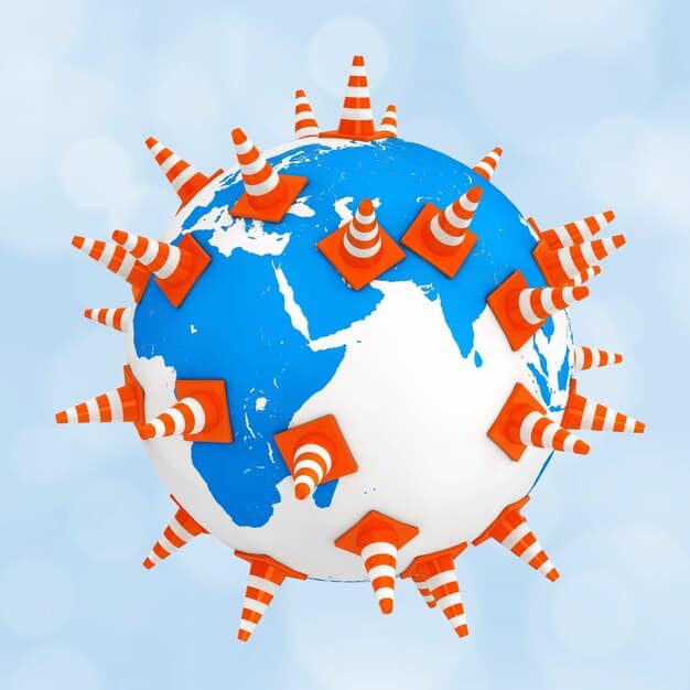 A digital illustration depicting a globe with various streaming service logos floating around it. A VPN icon is prominently displayed, connecting to different regions of the globe.