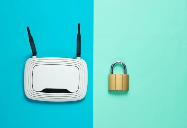 A Wi-Fi router with a padlock symbol superimposed on it, next to a laptop. The laptop screen shows a password creation form with tips for creating a strong password.