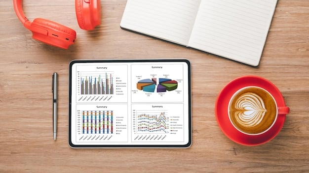 A digital dashboard displaying various metrics and graphs related to book sales and reader engagement, overlayed with abstract representations of books and critical essays. This visualizes the intersection of data and literary analysis.