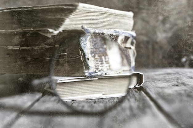 A close-up shot of a tattered book with annotations in the margins, symbolizing the close reading approach of New Criticism. The image should evoke a sense of scholarly examination and textual immersion.