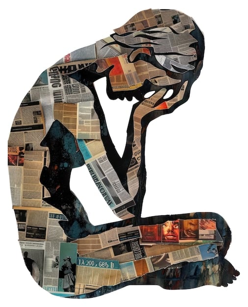A collage of images representing different literary terms. The images include a character silhouette for 