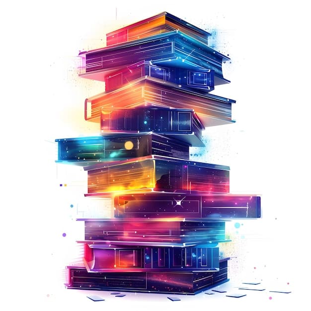 An artistic rendering of a stack of books forming a tower, with various digital icons (like social media logos, comment bubbles, and star ratings) floating around it, representing the modern book review landscape and Unveiling the Top 5 Book Review Blogs of 2025: Which Ones Offer the Most Insightful Literary Criticism?.
