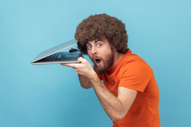A person looking at a laptop screen with a dubious expression, surrounded by floating book covers with exaggerated positive reviews. The focus is on the laptop screen and the person's wary look, indicating skepticism towards the reviews. The scene captures the essence of 