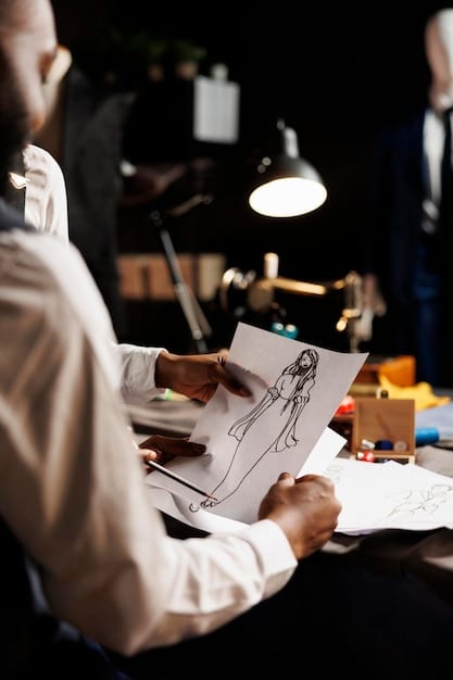 A costume designer sketching a design for a theatrical production. The image shows the detailed work involved in creating costumes, emphasizing the artistic and technical skills required to bring a character's wardrobe to life. The Power of Costumes: How Wardrobe Enhances Character Development is reflected in the thoughtfulness and precision of the design process.
