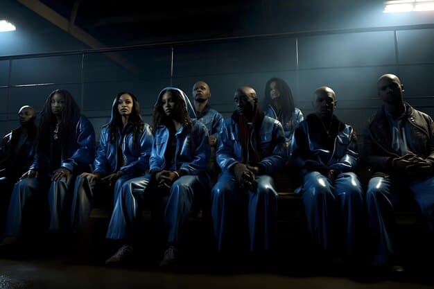 A medium shot of a diverse group of theater critics sitting in a darkened theater, taking notes during a dress rehearsal. The focus is on their attentive expressions and the intensity of the moment. This illustrates the process of critical observation involved in How to Write a Compelling Theater Review: A Guide for Aspiring Critics.