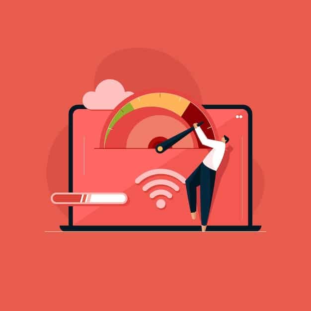 An illustration depicting common causes of slow internet speeds, such as outdated router, network congestion, multiple devices streaming, and Wi-Fi interference. Use icons to represent each cause and arrange them around a central image of a frustrated person watching a buffering screen.