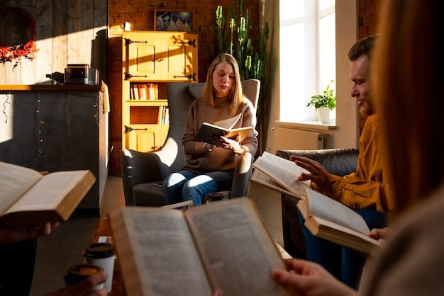 A diverse group of people passionately discussing books in a cozy, modern bookstore, with some holding indie publications, reflecting the community aspect of reading and literature.