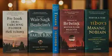 Collection of five highly anticipated fiction book covers for early 2026, artfully displayed on a wooden shelf.