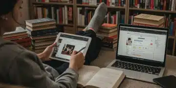 Blogger reading and taking notes for book reviews