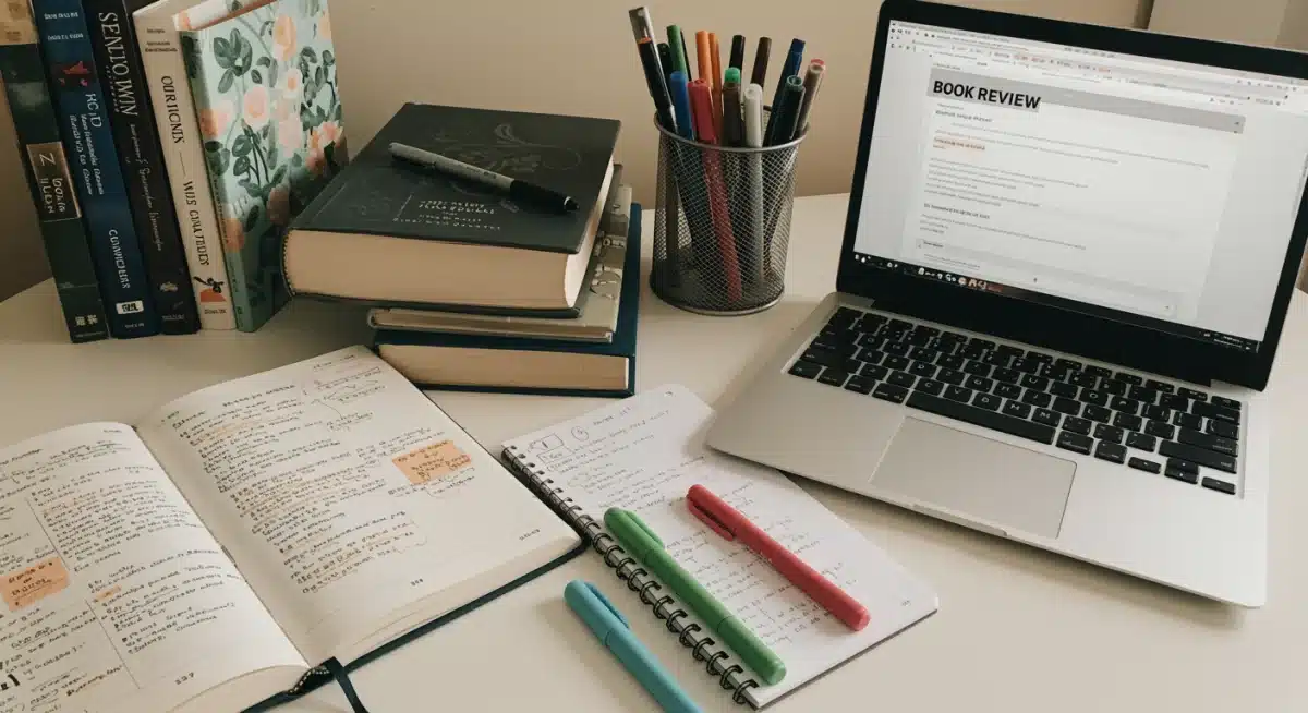 Efficient book review preparation with notes and planner