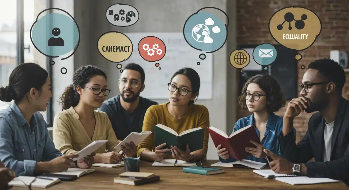 People discussing emerging social trends from new books